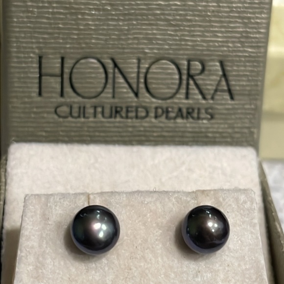 Honora Jewelry - 14K Yellow Gold Honora Freshwater Pearl Metallic Black Earrings NWOT